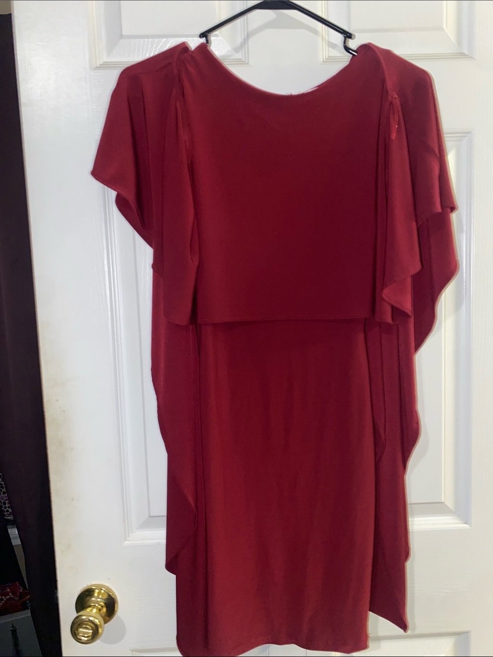 Monaco Wine-Red Midi Dress with Draped Overlay